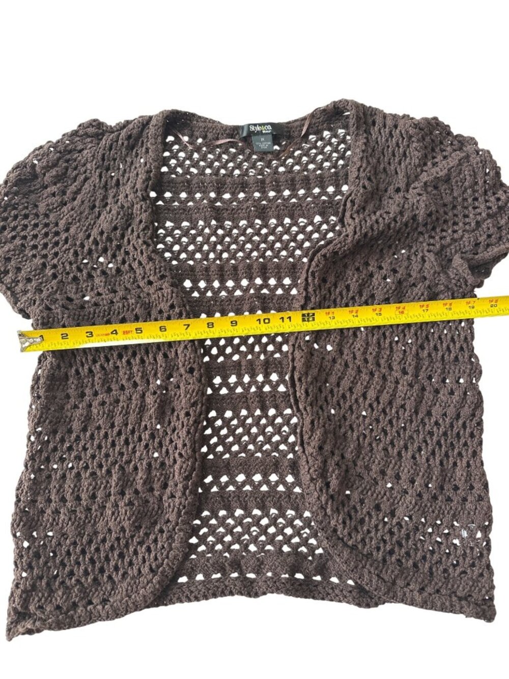 Style &Co Brown Open Crochet Cardigan Short Sleeve Plus Size 2X Lightweight Boho - Picture 6 of 9